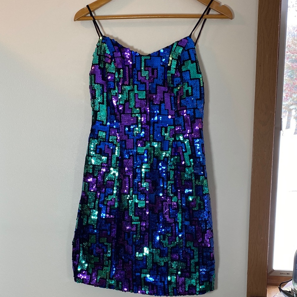 Dazzling Vintage Sequin Mini Dress - Black, Blue, Purple